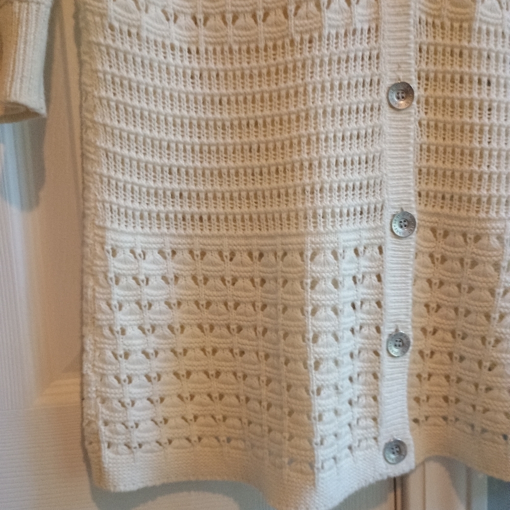 DKNY 100% Cotton Open Weave Cardigan Sz S Long Boho Layering Coastal Grandma‎ - Picture 5 of 12